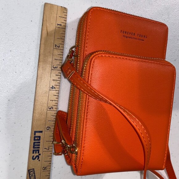 Small Crossbody Purse Cell Phone Bag Orange Purse Handbag Credit Card Slots - Picture 3 of 15